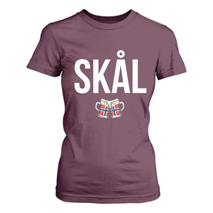 Skål Cheers in Norwegian Norway T Shirt For Women Funny Drinking Beer Norwegian Scandinavian TS14 Maroon Print Your Wear