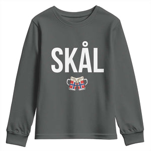 Skål Cheers in Norwegian Norway Youth Sweatshirt Funny Drinking Beer Norwegian Scandinavian TS14 Dark Heather Print Your Wear