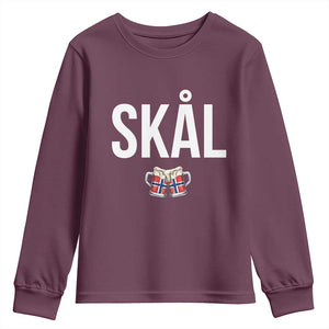 Skål Cheers in Norwegian Norway Youth Sweatshirt Funny Drinking Beer Norwegian Scandinavian TS14 Maroon Print Your Wear