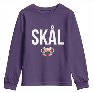 Skål Cheers in Norwegian Norway Youth Sweatshirt Funny Drinking Beer Norwegian Scandinavian TS14 Purple Print Your Wear