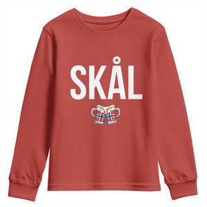 Skål Cheers in Norwegian Norway Youth Sweatshirt Funny Drinking Beer Norwegian Scandinavian TS14 Red Print Your Wear