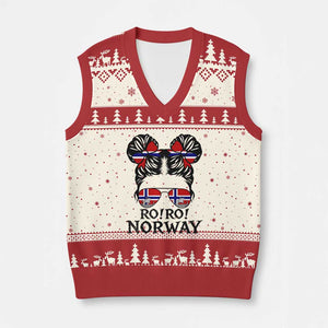 Ro Ro Norwegian Viking Ship V-Neck Knit Sweater Vest Norway Flag Messy Bun Girl TS14 Beige Red Print Your Wear