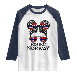 Ro Ro Norwegian Viking Ship Raglan Shirt Norway Flag Messy Bun Girl TS14 White Navy Print Your Wear
