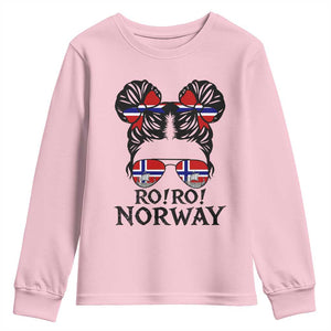 Ro Ro Norwegian Viking Ship Youth Sweatshirt Norway Flag Messy Bun Girl TS14 Light Pink Print Your Wear
