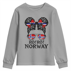 Ro Ro Norwegian Viking Ship Youth Sweatshirt Norway Flag Messy Bun Girl TS14 Sport Gray Print Your Wear
