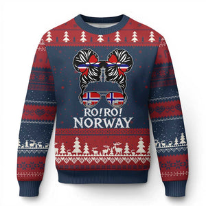 Ro Ro Norwegian Viking Ship Messy Bun Girl Ugly Christmas Sweater TS14 Navy Red Print Your Wear