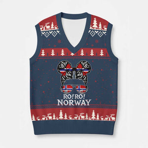 Ro Ro Norwegian Viking Ship Messy Bun Girl V-Neck Knit Sweater Vest TS14 Navy Red Print Your Wear