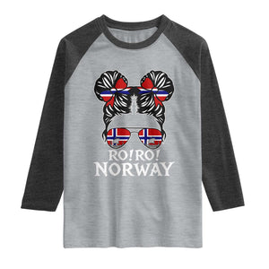 Ro Ro Norwegian Viking Ship Messy Bun Girl Raglan Shirt TS14 Heather Gray Heather Charcoal Print Your Wear