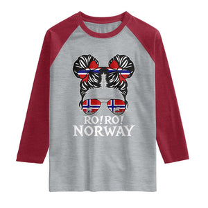 Ro Ro Norwegian Viking Ship Messy Bun Girl Raglan Shirt TS14 Heather Gray Heather Red Print Your Wear