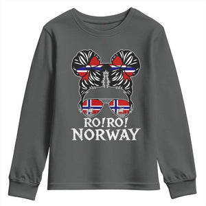 Ro Ro Norwegian Viking Ship Messy Bun Girl Youth Sweatshirt TS14 Dark Heather Print Your Wear