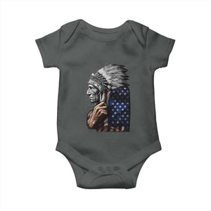 Indian Chief Native American USA Flag Baby Onesie TS14 Dark Heather Print Your Wear
