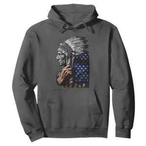 Indian Chief Native American USA Flag Hoodie TS14 Dark Heather Print Your Wear