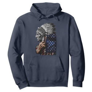 Indian Chief Native American USA Flag Hoodie TS14 Navy Print Your Wear