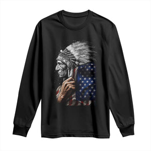 Indian Chief Native American USA Flag Long Sleeve Shirt TS14 Black Print Your Wear