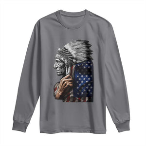 Indian Chief Native American USA Flag Long Sleeve Shirt TS14 Charcoal Print Your Wear