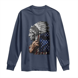 Indian Chief Native American USA Flag Long Sleeve Shirt TS14 Navy Print Your Wear