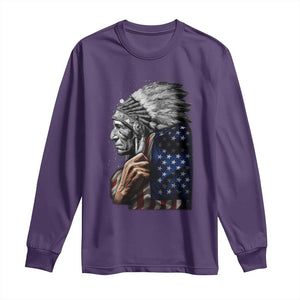 Indian Chief Native American USA Flag Long Sleeve Shirt TS14 Purple Print Your Wear