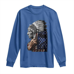 Indian Chief Native American USA Flag Long Sleeve Shirt TS14 Royal Blue Print Your Wear