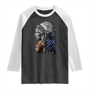 Indian Chief Native American USA Flag Raglan Shirt TS14 Black White Print Your Wear