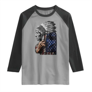 Indian Chief Native American USA Flag Raglan Shirt TS14 Sport Gray Black Print Your Wear