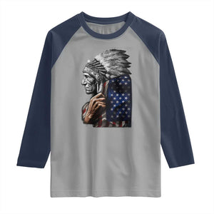 Indian Chief Native American USA Flag Raglan Shirt TS14 Sport Gray Navy Print Your Wear