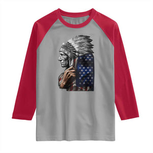 Indian Chief Native American USA Flag Raglan Shirt TS14 Sport Gray Red Print Your Wear