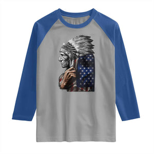 Indian Chief Native American USA Flag Raglan Shirt TS14 Sport Gray Royal Print Your Wear