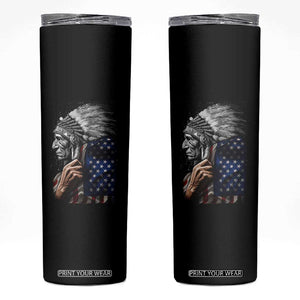 Indian Chief Native American USA Flag Skinny Tumbler TS14 Black Print Your Wear