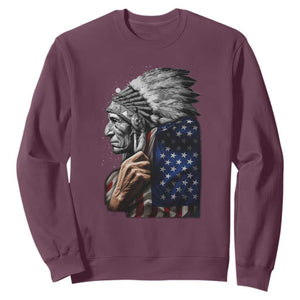 Indian Chief Native American USA Flag Sweatshirt TS14 Maroon Print Your Wear