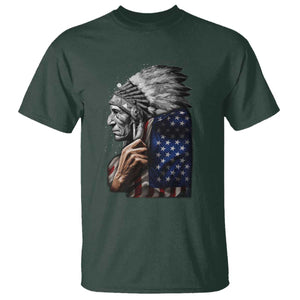 Indian Chief Native American USA Flag T Shirt TS14 Dark Forest Green Print Your Wear