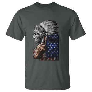 Indian Chief Native American USA Flag T Shirt TS14 Dark Heather Print Your Wear