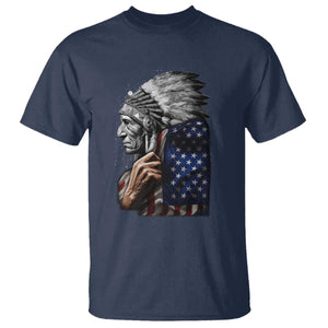 Indian Chief Native American USA Flag T Shirt TS14 Navy Print Your Wear