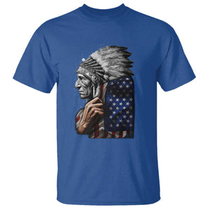 Indian Chief Native American USA Flag T Shirt TS14 Royal Blue Print Your Wear