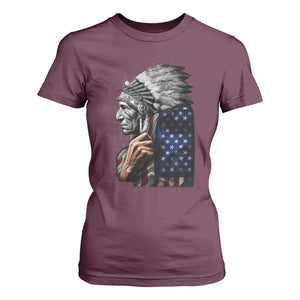 Indian Chief Native American USA Flag T Shirt For Women TS14 Maroon Print Your Wear
