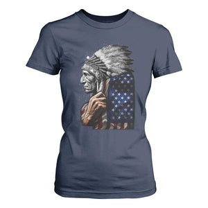 Indian Chief Native American USA Flag T Shirt For Women TS14 Navy Print Your Wear