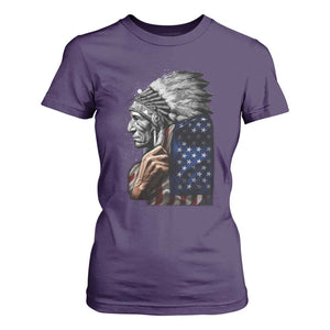 Indian Chief Native American USA Flag T Shirt For Women TS14 Purple Print Your Wear