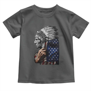 Indian Chief Native American USA Flag Toddler T Shirt TS14 Dark Heather Print Your Wear