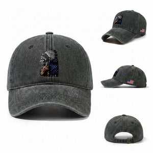 Indian Chief Native American USA Flag Washed Cotton Baseball Cap TS14 Washed Cap Universal Fit Dark Green Print Your Wear