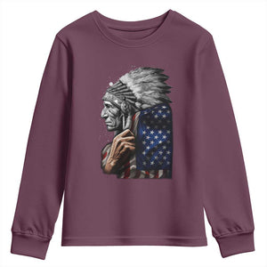 Indian Chief Native American USA Flag Youth Sweatshirt TS14 Maroon Print Your Wear