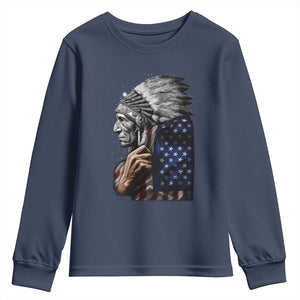 Indian Chief Native American USA Flag Youth Sweatshirt TS14 Navy Print Your Wear