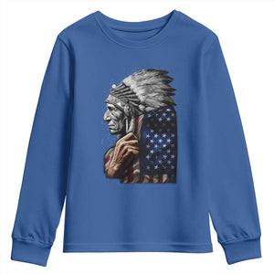 Indian Chief Native American USA Flag Youth Sweatshirt TS14 Royal Blue Print Your Wear