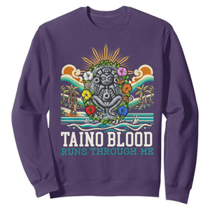 Indigenous Taino Warrior Puerto Rico Carribbean Culture Sweatshirt Taino Blood Runs Through Me TS14 Purple Print Your Wear