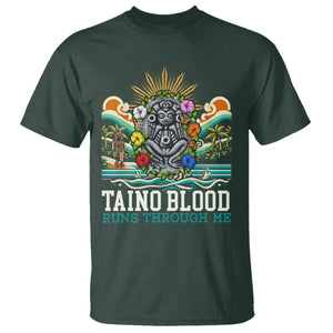 Indigenous Taino Warrior Puerto Rico Carribbean Culture T Shirt Taino Blood Runs Through Me TS14 Dark Forest Green Print Your Wear