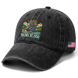 Indigenous Taino Warrior Puerto Rico Carribbean Culture Washed Cotton Baseball Cap Taino Blood Runs Through Me TS14 Print Your Wear
