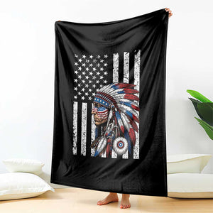 Indigenous People Tribal CG Native American Indian Chief American USA Flag Throw Blanket