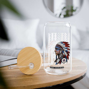 Indigenous People Tribal CG Native American Indian Chief American USA Flag Glass Can