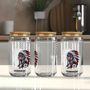 Indigenous People Tribal CG Native American Indian Chief American USA Flag Glass Can