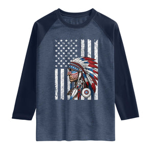 Indigenous People Tribal CG Native American Indian Chief American USA Flag Raglan Shirt