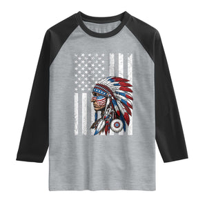 Indigenous People Tribal CG Native American Indian Chief American USA Flag Raglan Shirt