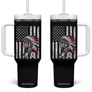 Indigenous People Tribal CG Native American Indian Chief American USA Flag Tumbler With Handle